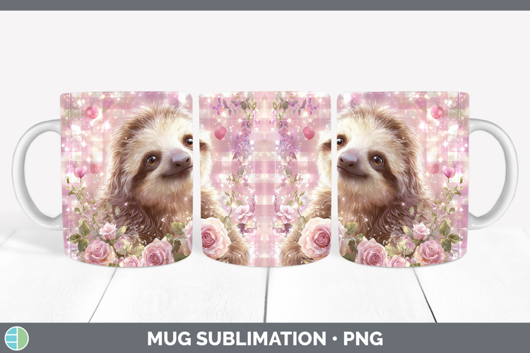 Sloth Animals Checker Valentine Mug Wrap Sublimation Design