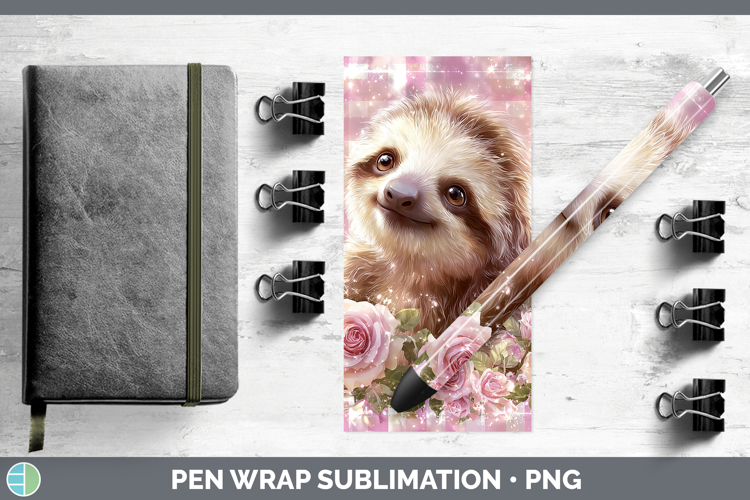 Sloth Animals Checker Valentine Pen Wrap Sublimation Design