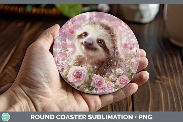 Sloth Animals Checker Valentine Round Coaster Sublimation De