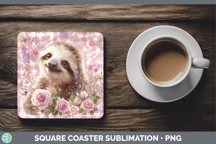 Sloth Animals Checker Valentine Square Coaster Sublimation D