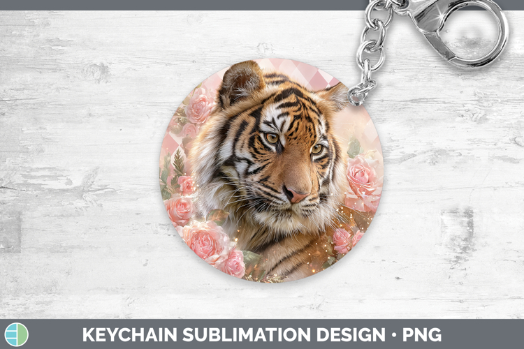 Tiger Animals Checker Valentine Keychain Sublimation Design