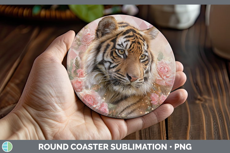 Tiger Animals Checker Valentine Round Coaster Sublimation De