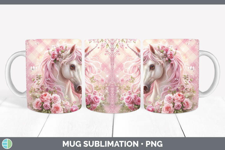Unicorn Animals Checker Valentine Mug Wrap Sublimation Desig
