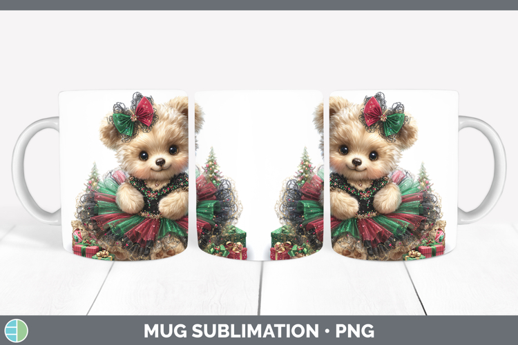Animals Christmas Bear Mug Wrap Sublimation Coffee Cup Desig