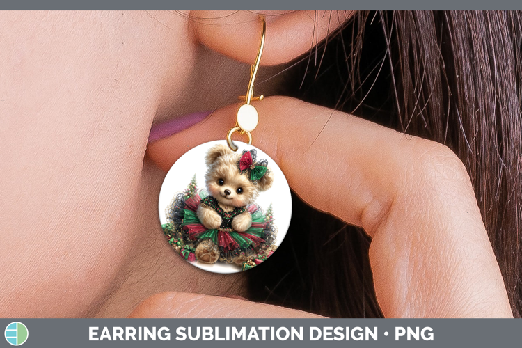 Animals Christmas Bear Round Earrings Sublimation Earrings D