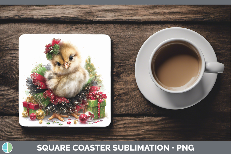 Animals Christmas Chicken Square Coaster Sublimation Coaster