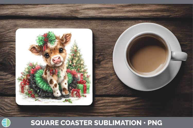 Animals Christmas Cow Square Coaster Sublimation Coaster Des