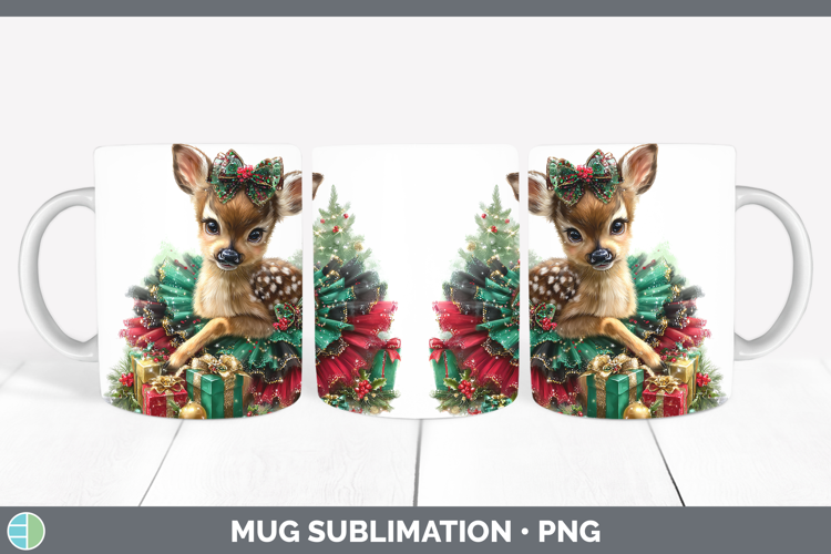 Animals Christmas Deer Mug Wrap Sublimation Coffee Cup Desig