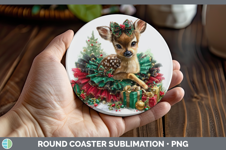 Animals Christmas Deer Round Coaster Sublimation Coaster Des
