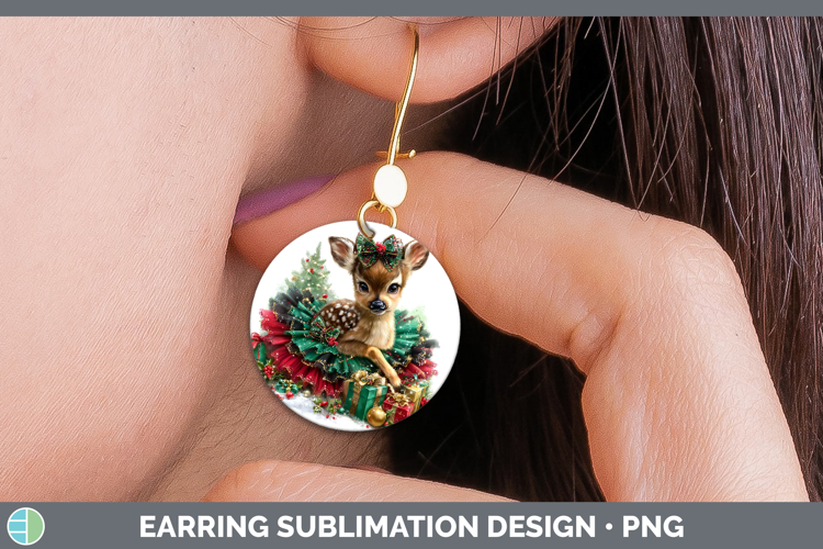 Animals Christmas Deer Round Earrings Sublimation Earrings D