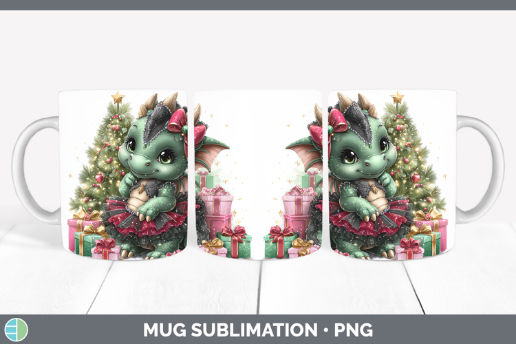Animals Christmas Dragon Mug Wrap Sublimation Coffee Cup Des