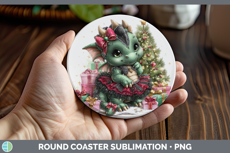 Animals Christmas Dragon Round Coaster Sublimation Coaster D
