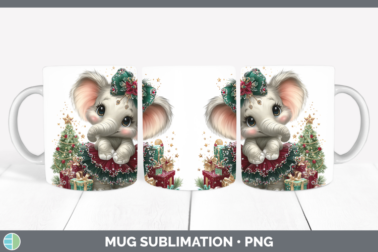 Animals Christmas Elephant Mug Wrap Sublimation Coffee Cup D
