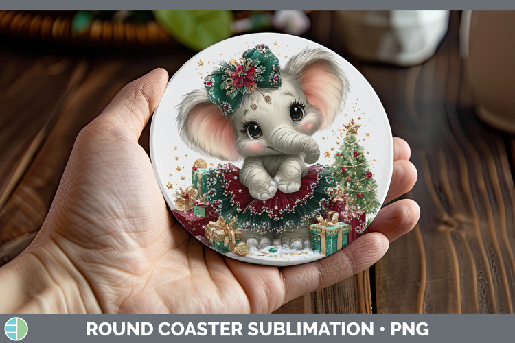 Animals Christmas Elephant Round Coaster Sublimation Coaster