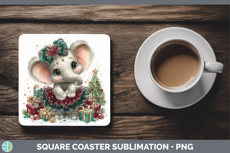 Animals Christmas Elephant Square Coaster Sublimation Coaste