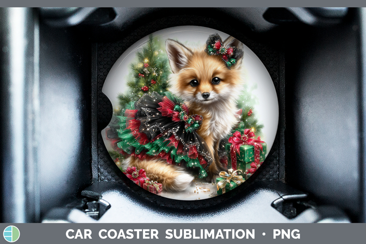 Animals Christmas Fox Car Coaster Sublimation Designs