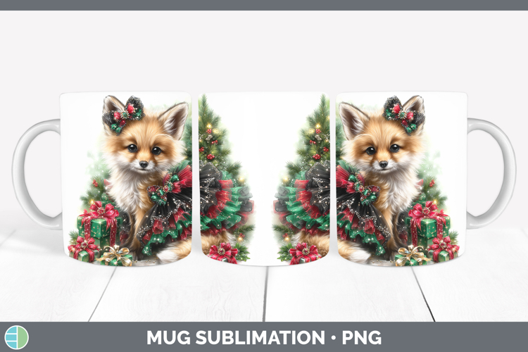 Animals Christmas Fox Mug Wrap Sublimation Coffee Cup Design
