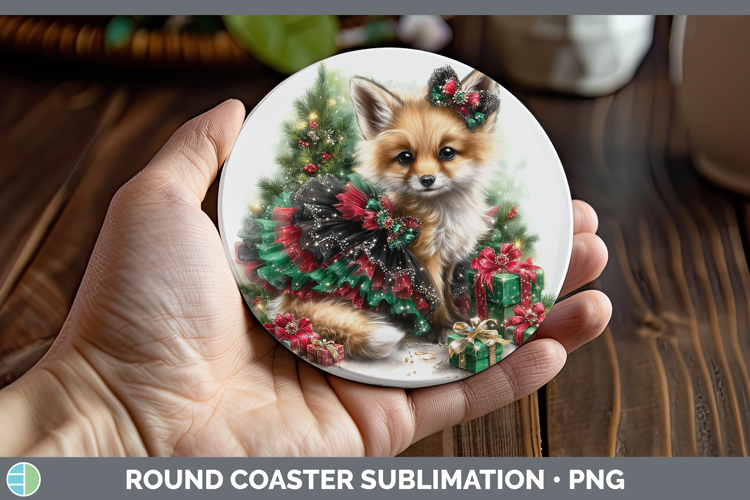 Animals Christmas Fox Round Coaster Sublimation Coaster Desi
