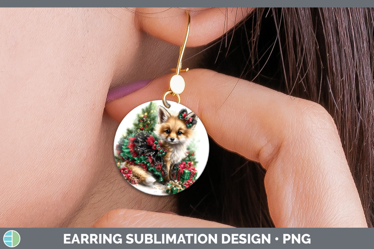 Animals Christmas Fox Round Earrings Sublimation Earrings De