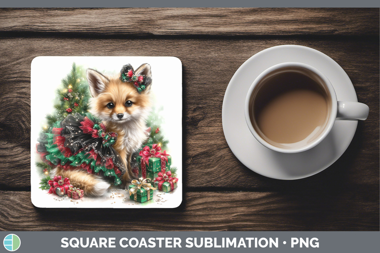 Animals Christmas Fox Square Coaster Sublimation Coaster Des