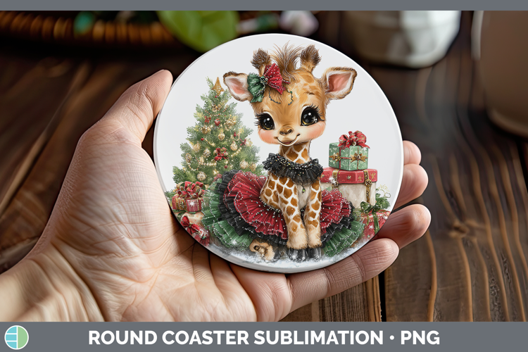Animals Christmas Giraffe Round Coaster Sublimation Coaster