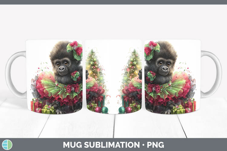 Animals Christmas Gorilla Mug Wrap Sublimation Coffee Cup De