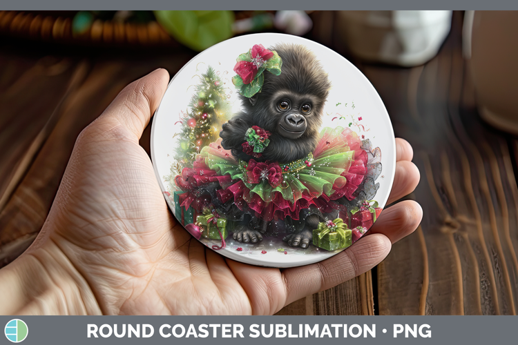 Animals Christmas Gorilla Round Coaster Sublimation Coaster