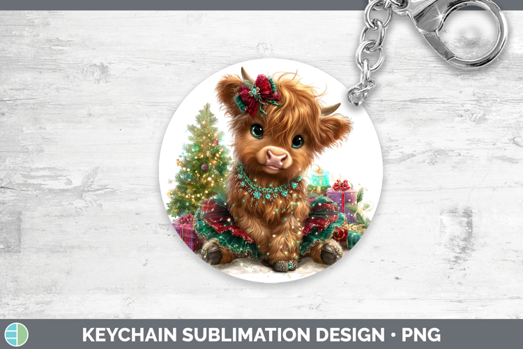 Animals Christmas Highland Cow Keychain Sublimation Keyring
