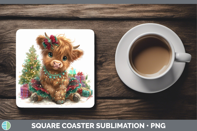 Animals Christmas Highland Cow Square Coaster Sublimation Co