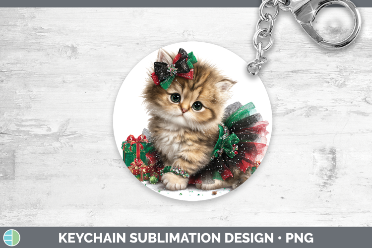 Animals Christmas Kitten Keychain Sublimation Keyring Design