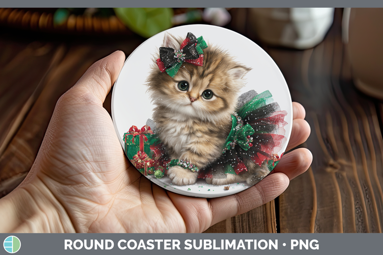 Animals Christmas Kitten Round Coaster Sublimation Coaster D