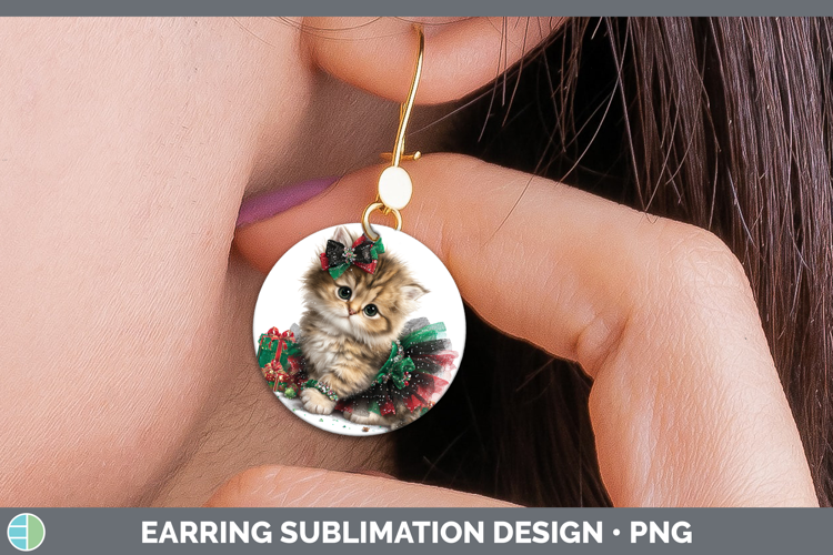 Animals Christmas Kitten Round Earrings Sublimation Earrings