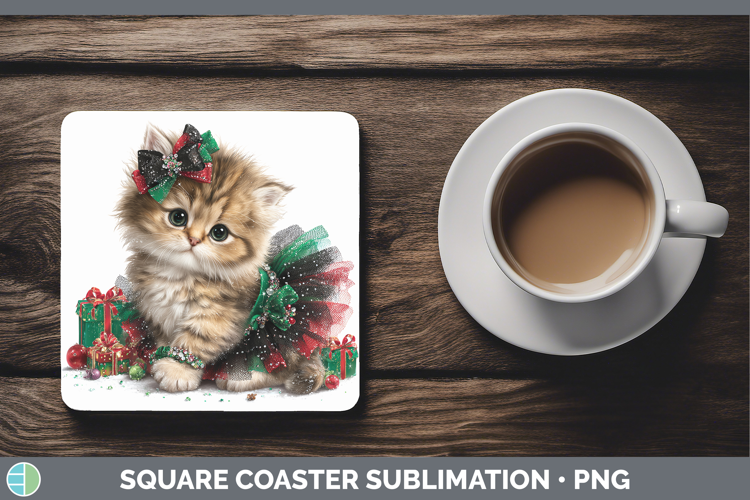 Animals Christmas Kitten Square Coaster Sublimation Coaster