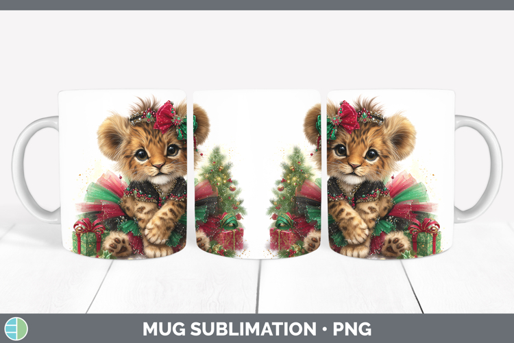 Animals Christmas Lion Mug Wrap Sublimation Coffee Cup Desig