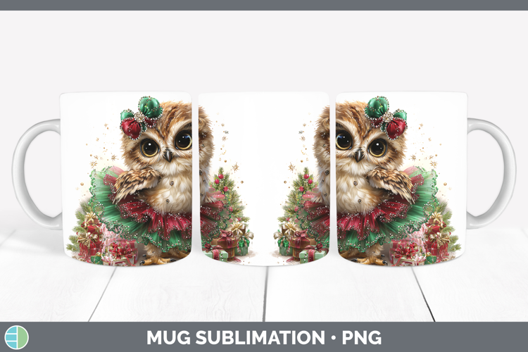 Animals Christmas Owl Mug Wrap Sublimation Coffee Cup Design