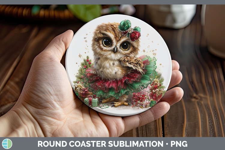 Animals Christmas Owl Round Coaster Sublimation Coaster Desi