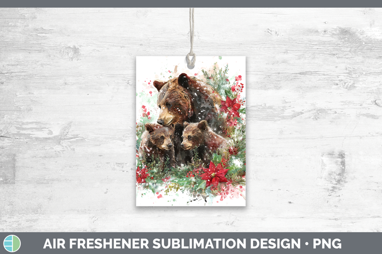 Bear Animals Christmas Poinsettia Air Freshener Sublimation