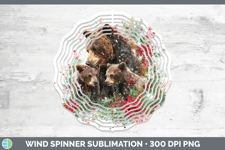 Bear Animals Christmas Poinsettia Wind Spinner Sublimation D