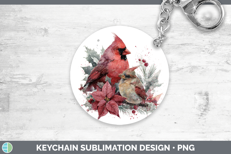 Cardinal Animals Christmas Poinsettia Keychain Sublimation D
