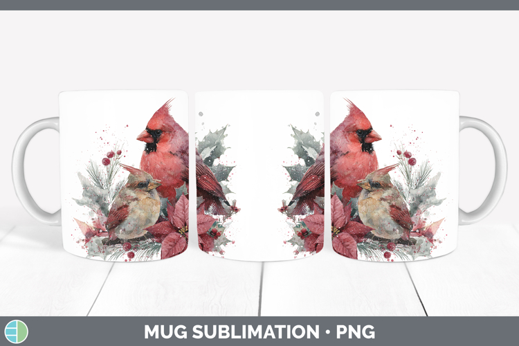 Cardinal Animals Christmas Poinsettia Mug Wrap Sublimation D