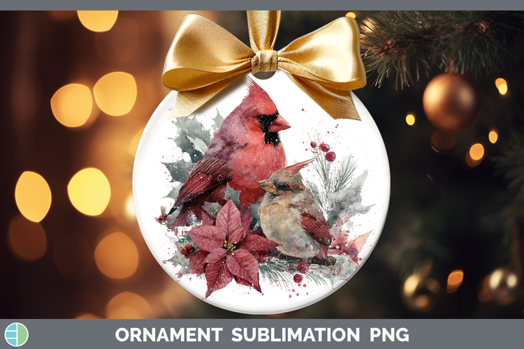 Cardinal Animals Christmas Poinsettia Ornament Sublimation D