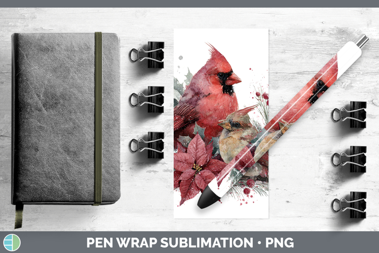 Cardinal Animals Christmas Poinsettia Pen Wrap Sublimation D