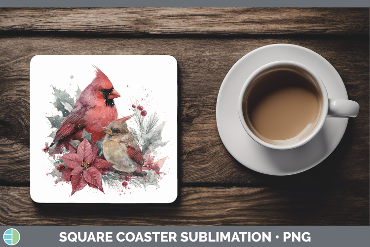 Cardinal Animals Christmas Poinsettia Square Coaster Sublima
