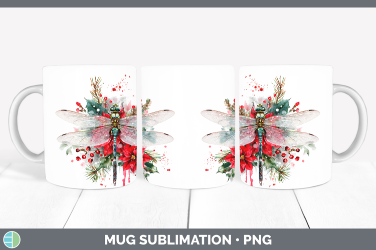 Dragonfly Animals Christmas Poinsettia Mug Wrap Sublimation