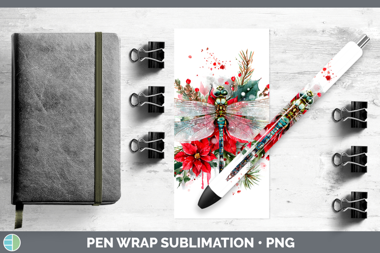 Dragonfly Animals Christmas Poinsettia Pen Wrap Sublimation