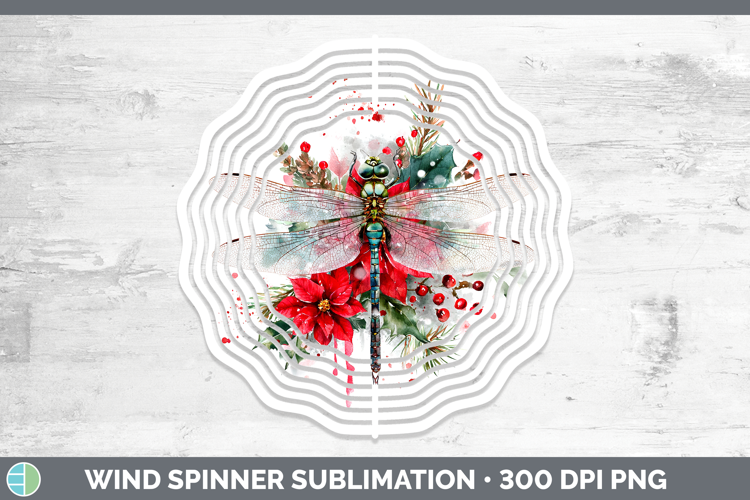 Dragonfly Animals Christmas Poinsettia Wind Spinner Sublimat
