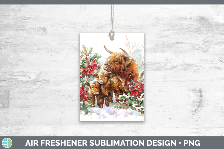 Highland Cow Animals Christmas Poinsettia Air Freshener Subl