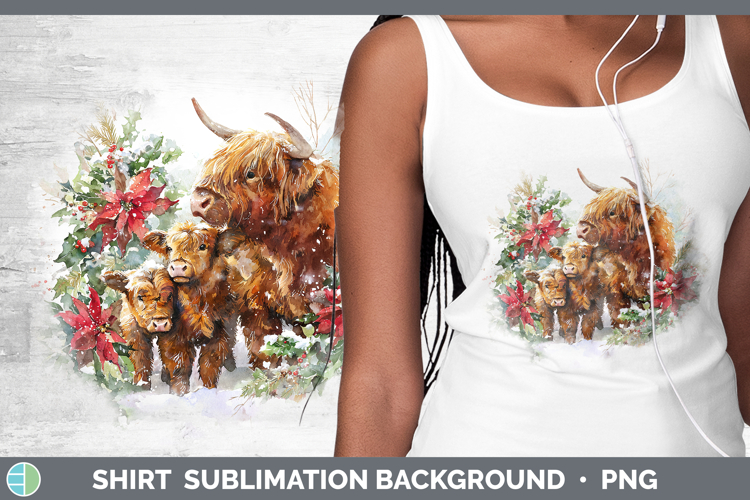Highland Cow Animals Christmas Poinsettia Shirt Sublimation