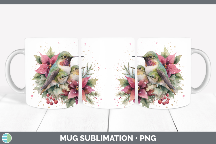 Hummingbird Animals Christmas Poinsettia Mug Wrap Sublimatio