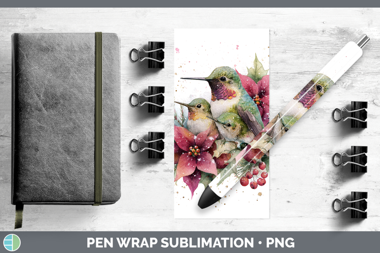 Hummingbird Animals Christmas Poinsettia Pen Wrap Sublimatio